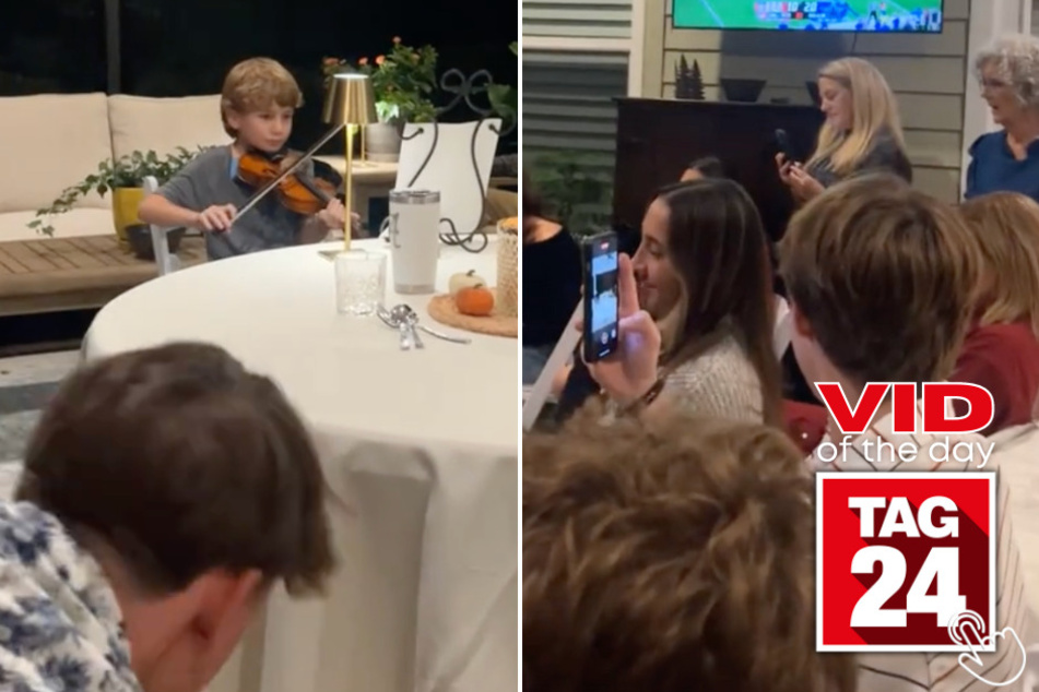 Today's Viral Video of the Day features a little boy who played the violin in front of his entire family on Thanksgiving. However, it was a little off-key, which made everyone burst into laughter!
