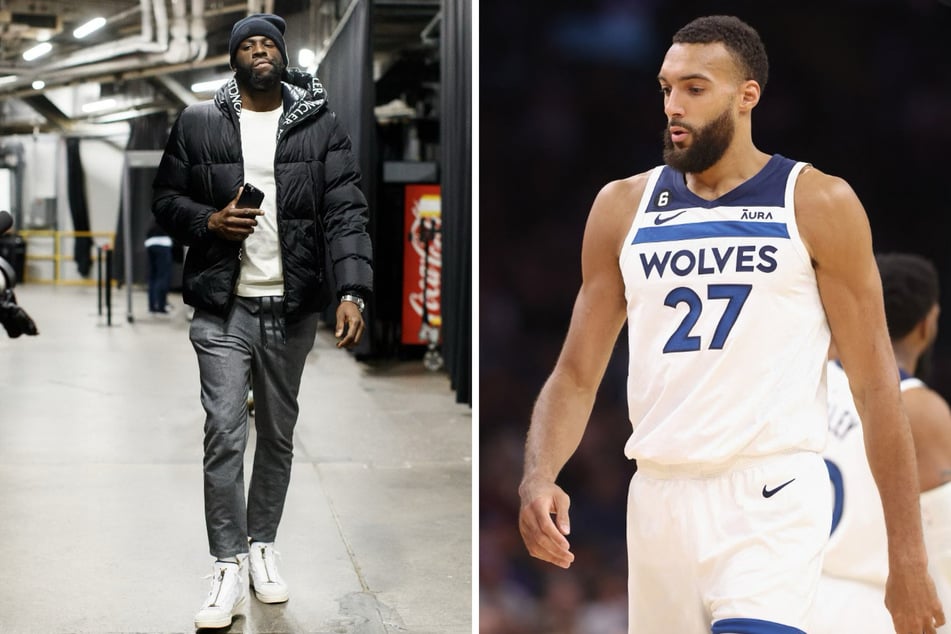 Golden State Warriors star Draymond Green (l) seemingly shaded Timberwolves center Rudy Gobert after Gobert's latest scuffle.