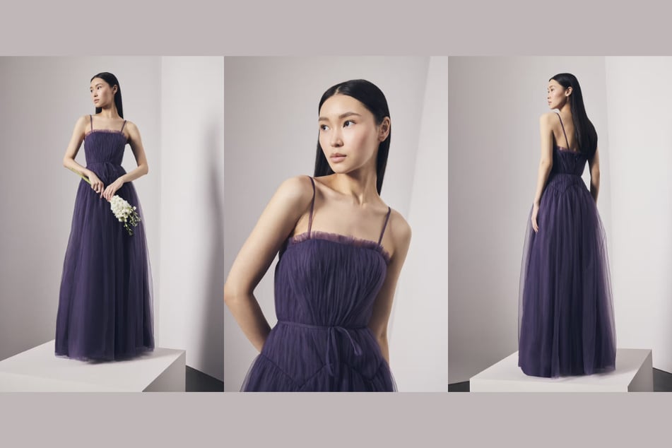 Vera Wang Tulle Drop Waist Dress with Tie Belt