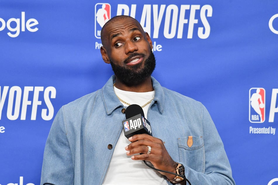 LeBron James of the Los Angeles Lakers speaks to the media during a press conference after Game Four of the Second Round of the NBA Western Conference Playoffs against the Oklahoma City Thunder at Crypto.com Arena on May 11, 2026.