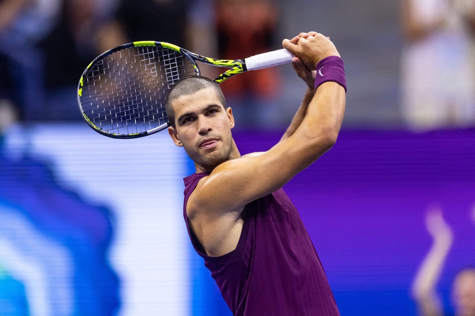 Carlos Alcaraz of Spain celebrates after his victory over Mattia Bellucci of Italy in the second round of the men’s singles at the US Open at Arthur Ashe Stadium.