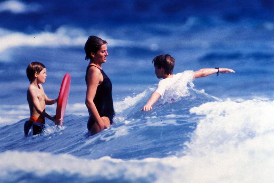 Diana with her sons on a family vacation in Barbados.