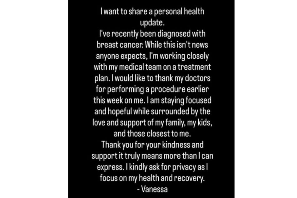 The ex-model made her illness public on Instagram.