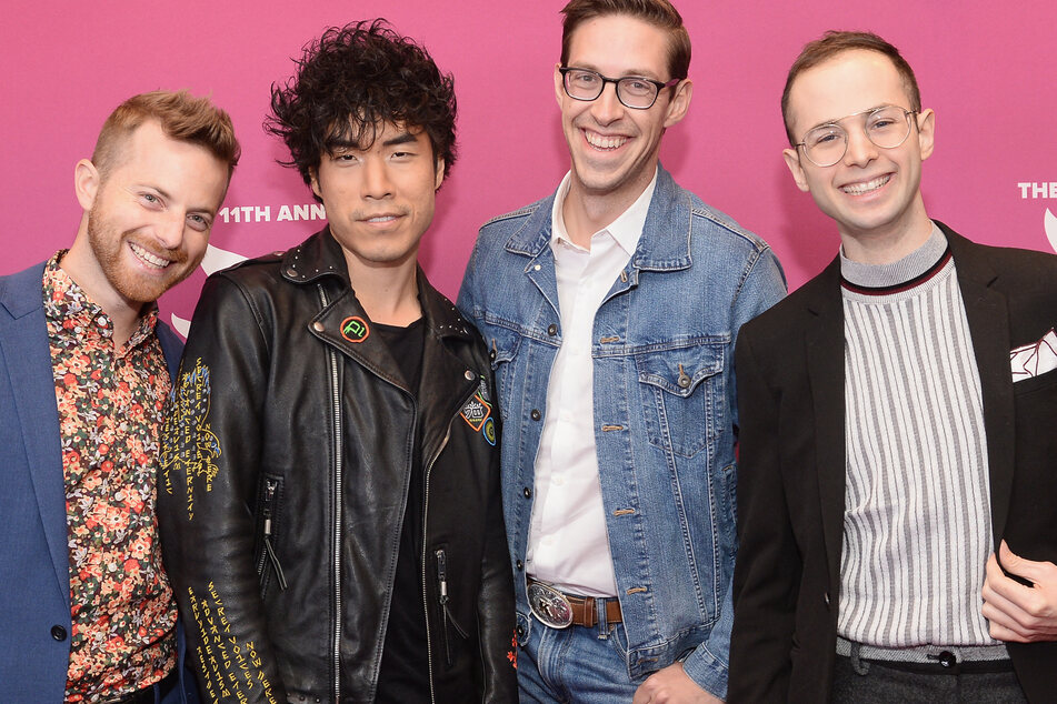 (From l. to r.): Ned Fulmer, Eugene Lee Yang, Keith Habersberger, and Zach Kornfeld attend the Shorty Awards in 2019.