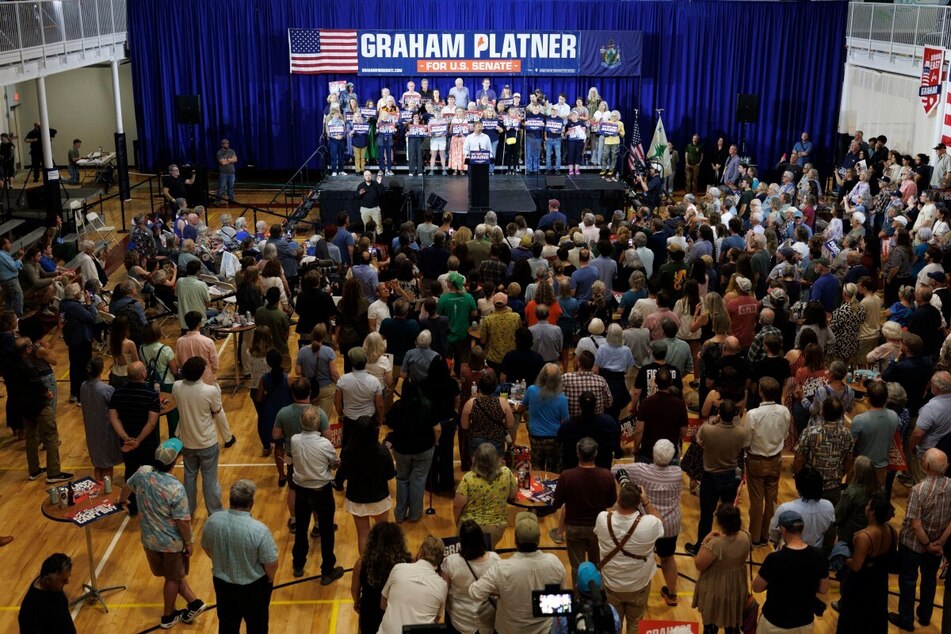 Senate candidate Graham Platner speaks at his Primary Election event on June 9, 2026 in Blue Hill, Maine.