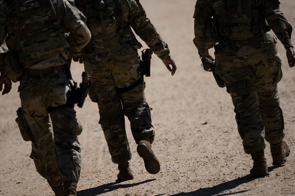 Members of the National Guard patrol along the National Mall in Washington DC on September 8, 2025.