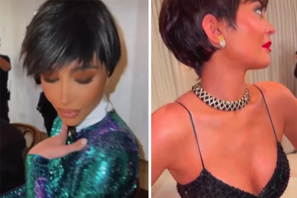 Kim Kardashian (l) and Kylie Jenner were thrilled to throw on their mom's iconic looks.