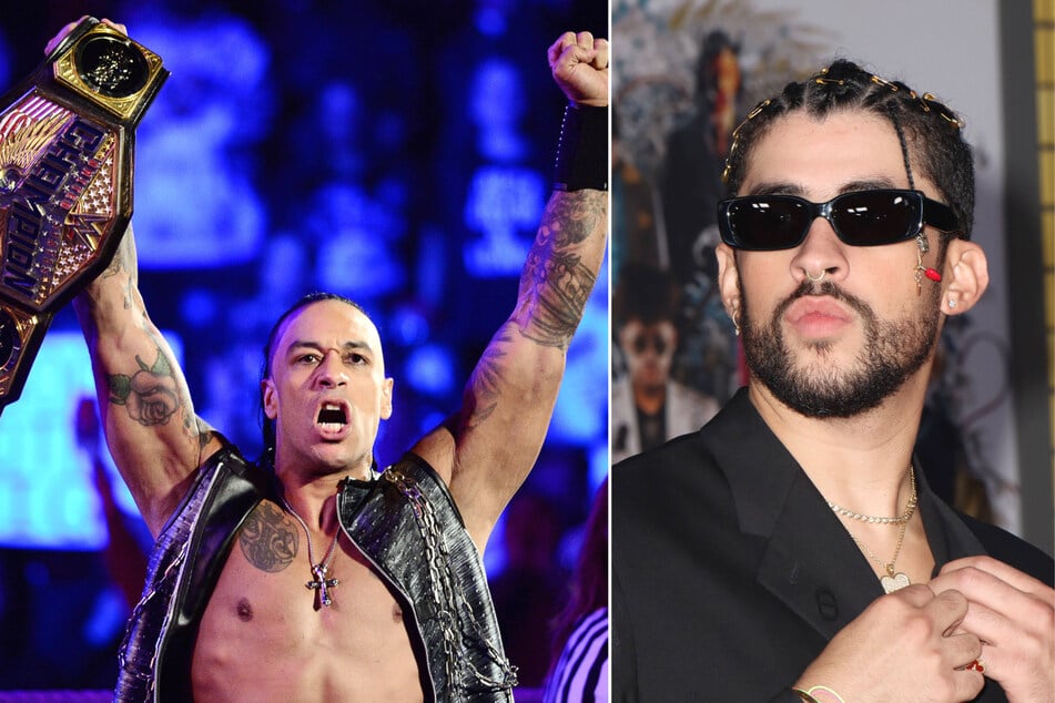 Bad Bunny (r.) faced off with Damian Priest during Saturday's WWE Backlash event.