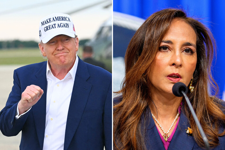In recent social media posts, Assistant Attorney General Harmeet Dhillon (r) criticized MAGA influencers spreading misinformation about President Donald Trump (l.)