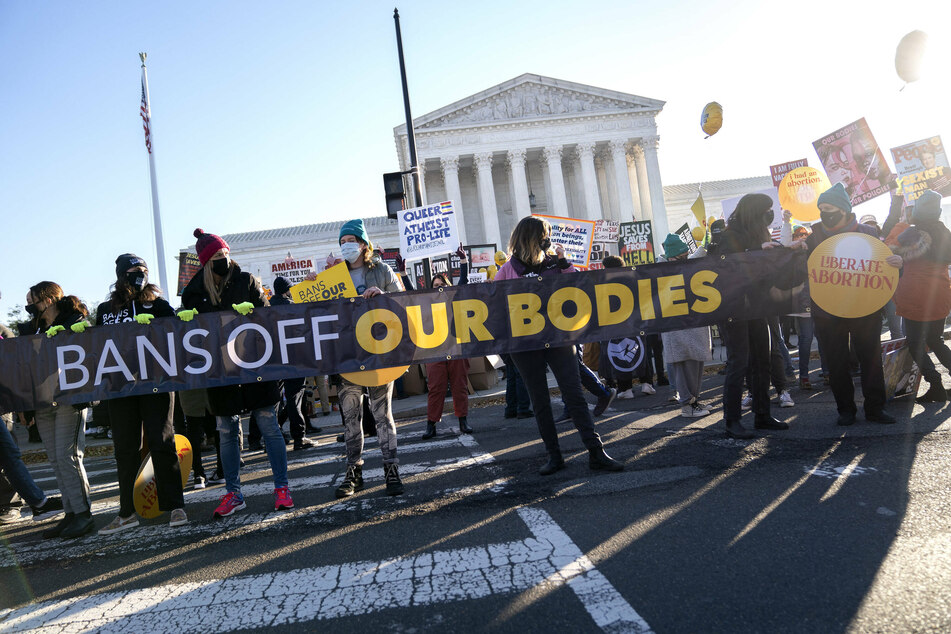 Pro choice demonstrators outside the Supreme Court.
