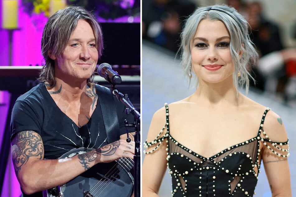 Keith Urban (l) issued an apology to Phoebe Bridgers after he accidentally confirmed her romance with Bo Burnham in his TikTok video from The Eras Tour.
