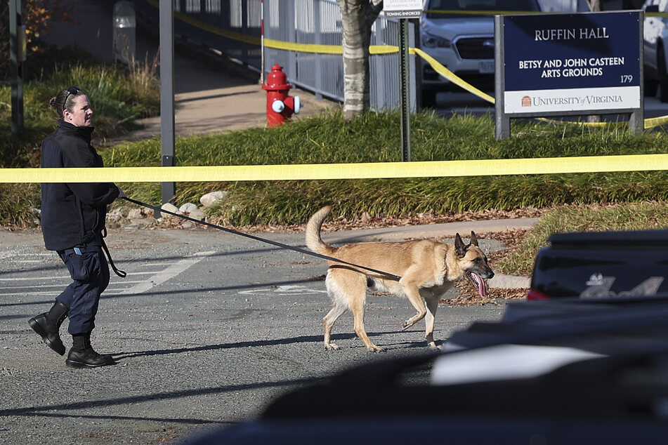 Police at the scene of a deadly shooting at the University of Virginia.