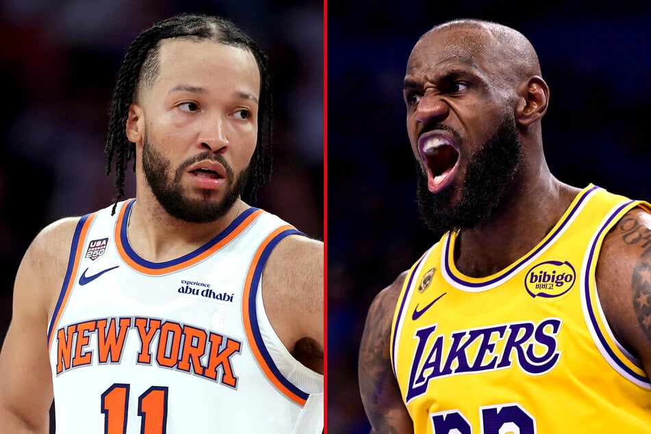 LeBron James (r) will face off against reigning MVP Jalen Brunson and the New York Knicks on the opening night of the NBA's 2026-27 season.