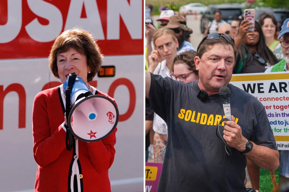 Maine Senate candidate Troy Jackson (r) criticized his incumbent opponent, Susan Collins (l), for not holding a town hall "in the last 25 years."