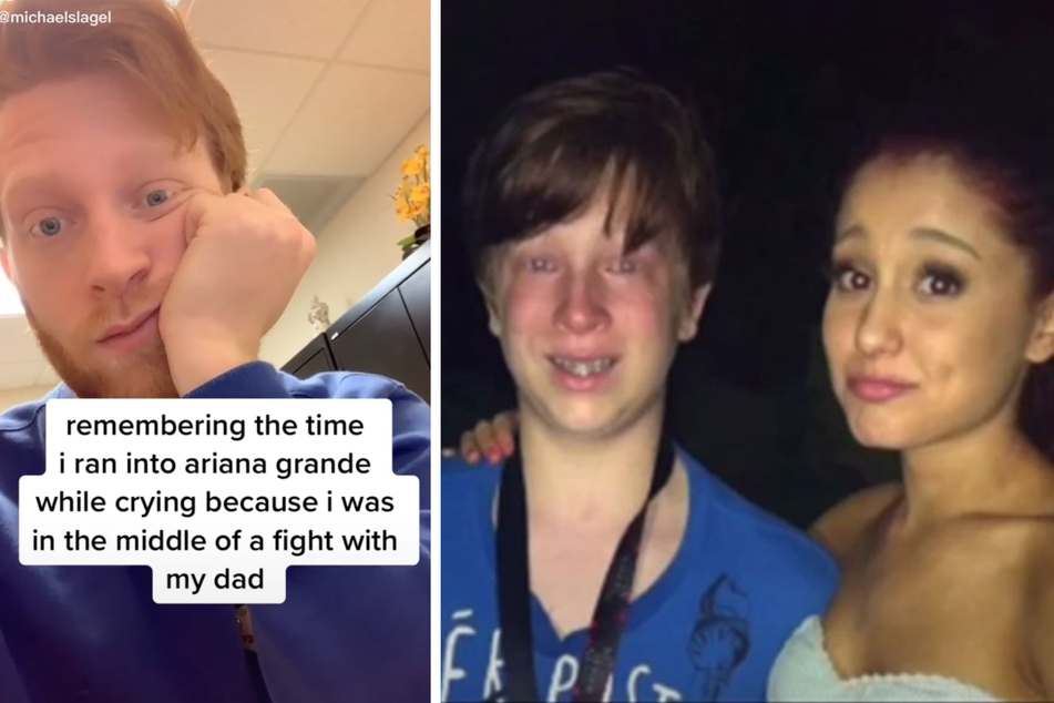 Michael shared his embarrassing photo experience with Ariana Grande on TikTok (collage).