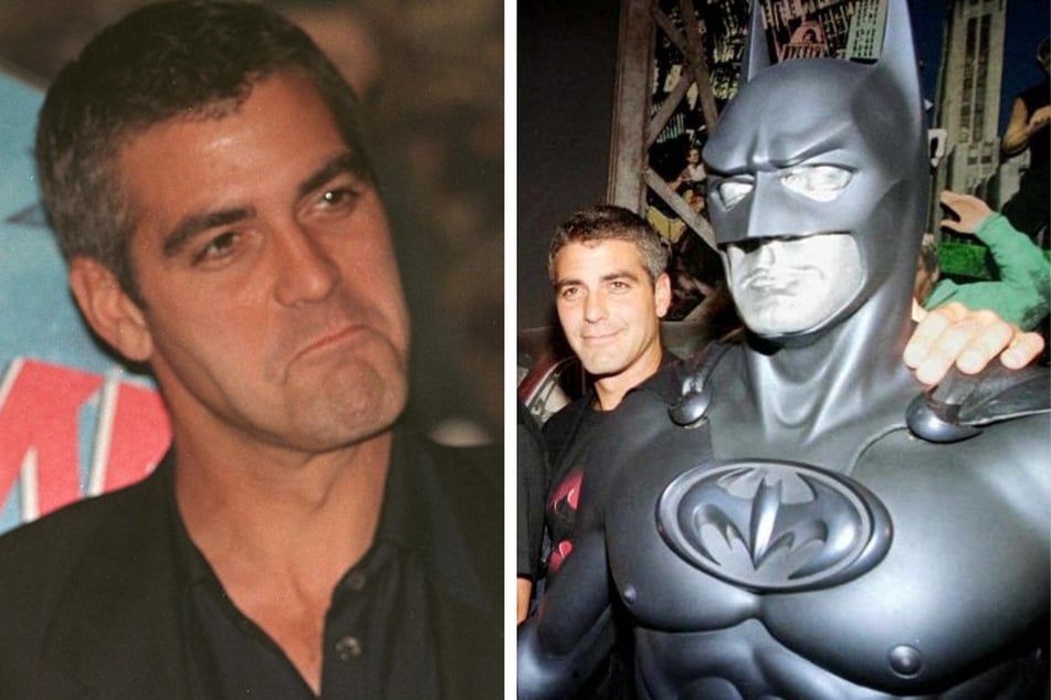 The Batman costume (r.) worn by George Clooney in the 1997 film Batman & Robin is being auctioned with bids starting at a whopping $40,000.