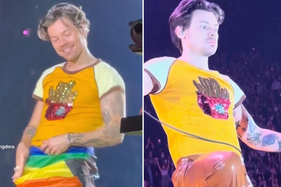 Harry Styles grabs fun quick fix for wardrobe malfunction at LA show