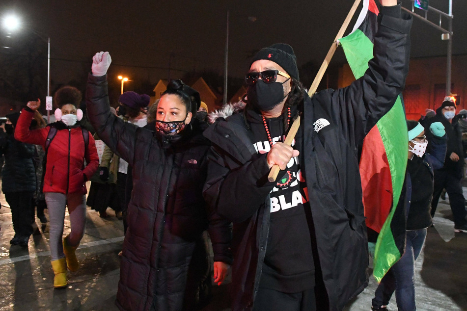Jacob Blake's uncle, Justin, leads a group of protesters after the January 5 decision not to prosecute Rusten Sheskey.