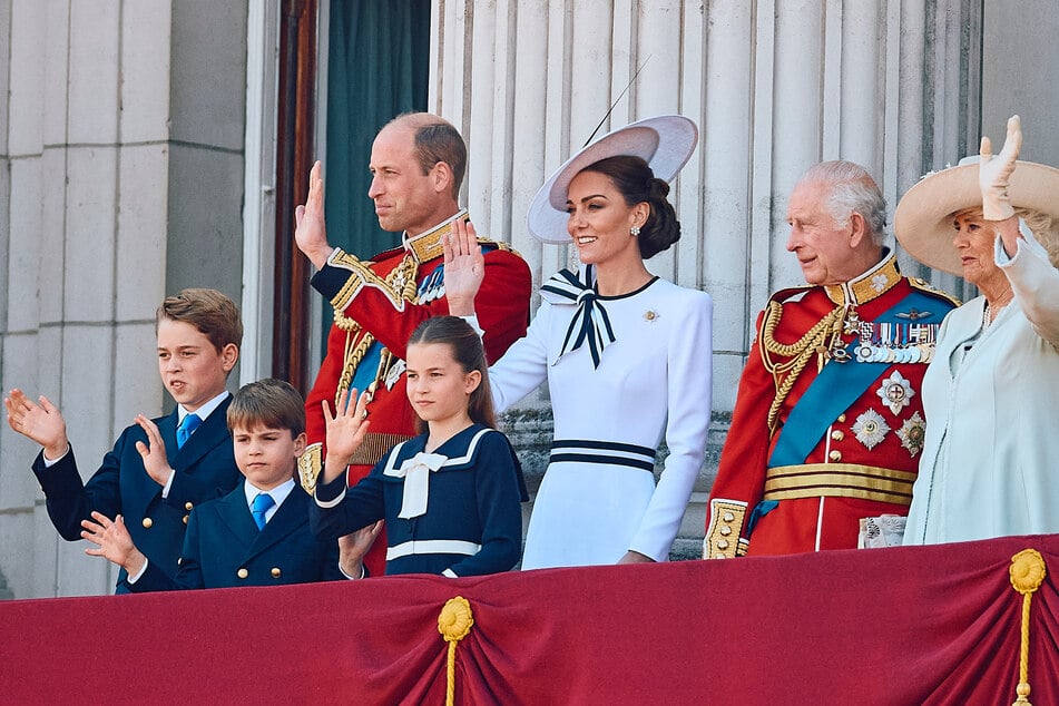 Kate Middleton (third from r.) was unable to stand for the duration of the Trooping the Colour parade.