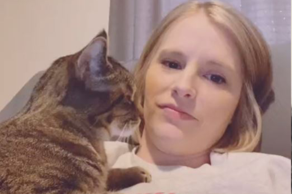 Susan with her beloved cat.