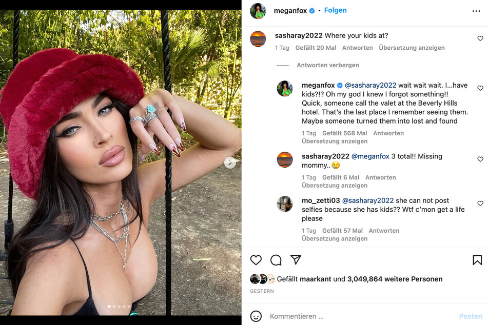 Several fans mom-shamed the actor, and she quickly issued a sarcastic response.