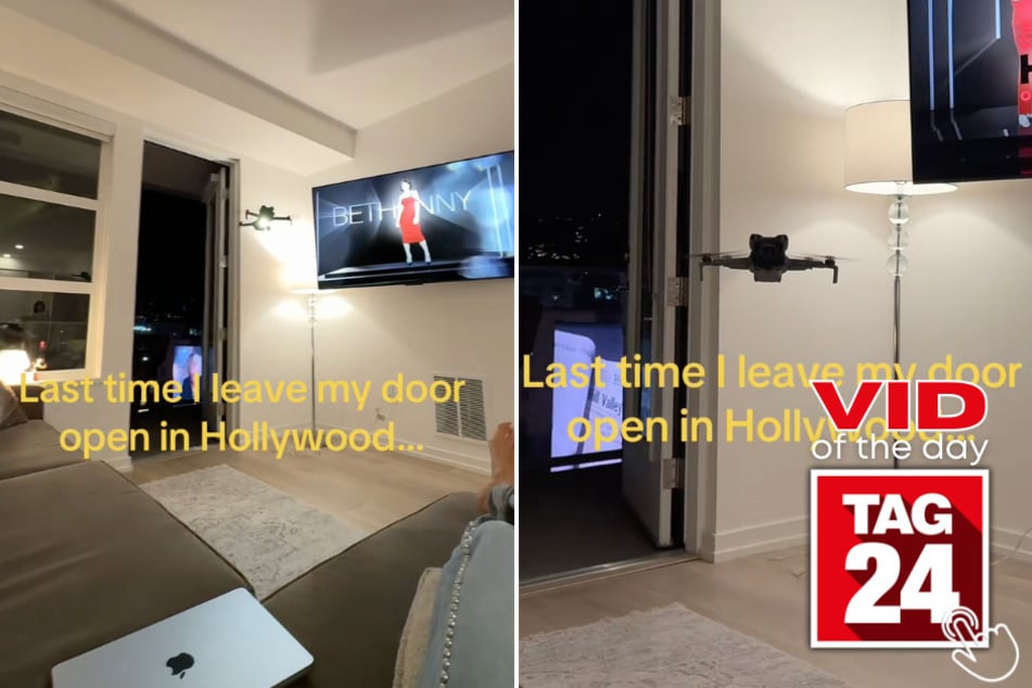 A drone just casually flew into this girl's apartment through her open balcony door in Hollywood.