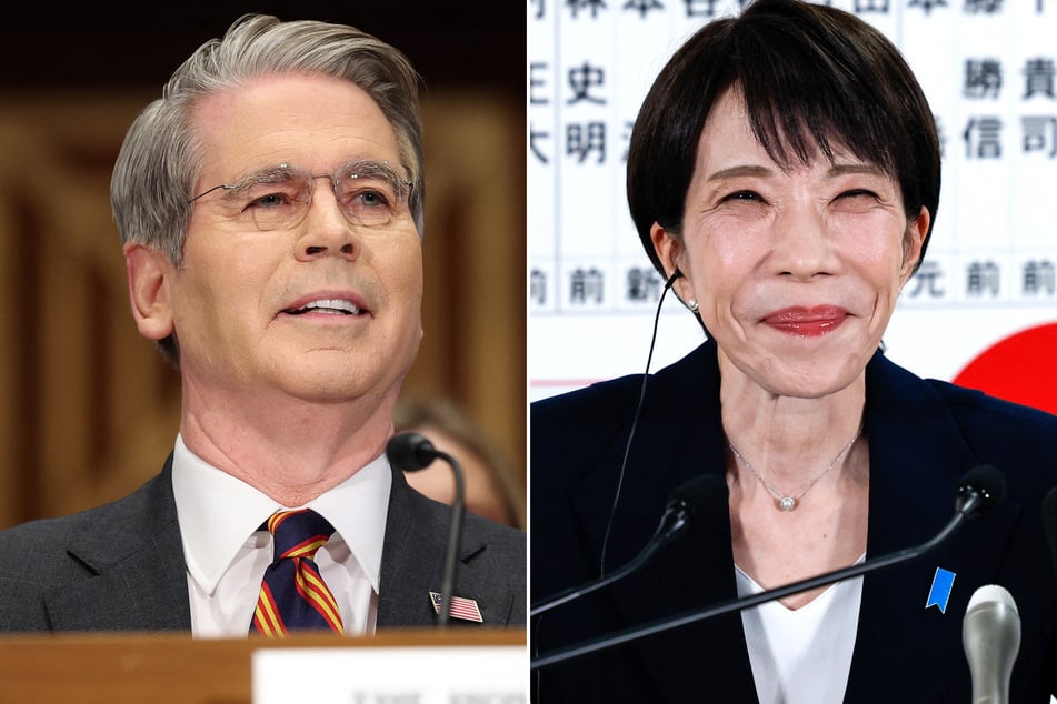 Treasury Secretary Scott Bessent (l.) congratulated Japan's Prime Minister Sanae Takaichi for her victory in Sunday's election.