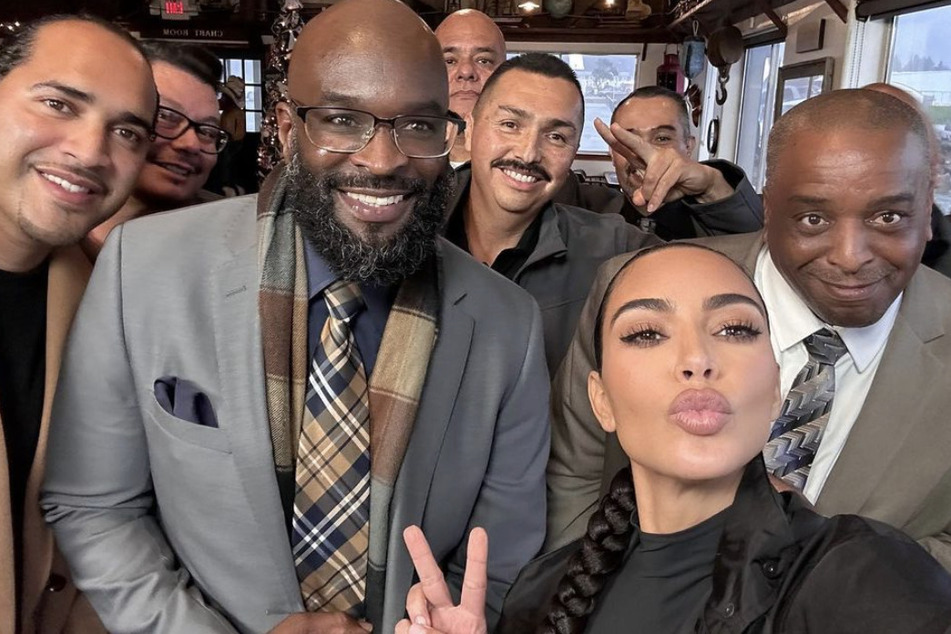 KIm Kardashian visiting Pelican Bay State Prison alongside other prison reform advocates in 2023.