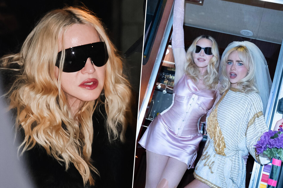 Madonna is pleading for the return of the outfits she wore during her surprise Coachella appearance alongside Sabrina Carpenter (r.) on Friday night.