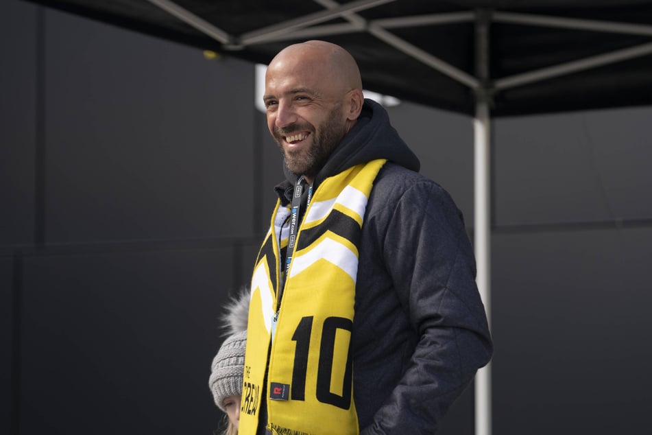 Federico Higuain reacts to fans before Columbus Crew's game against Nashville SC on April 2, 2022. He has been dismissed from the team for his sexist, demeaning treatment of a female referee.