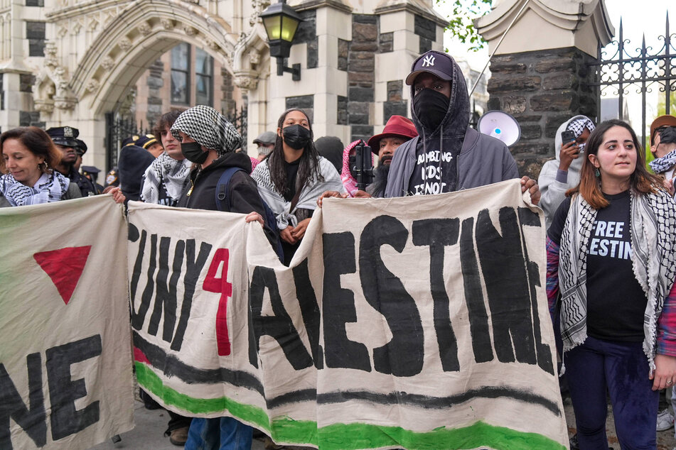 Pro-Palestinian demonstrators march from Columbia University to City College of New York on the second anniversary of the Hind's Hall occupation on April 30, 2026.
