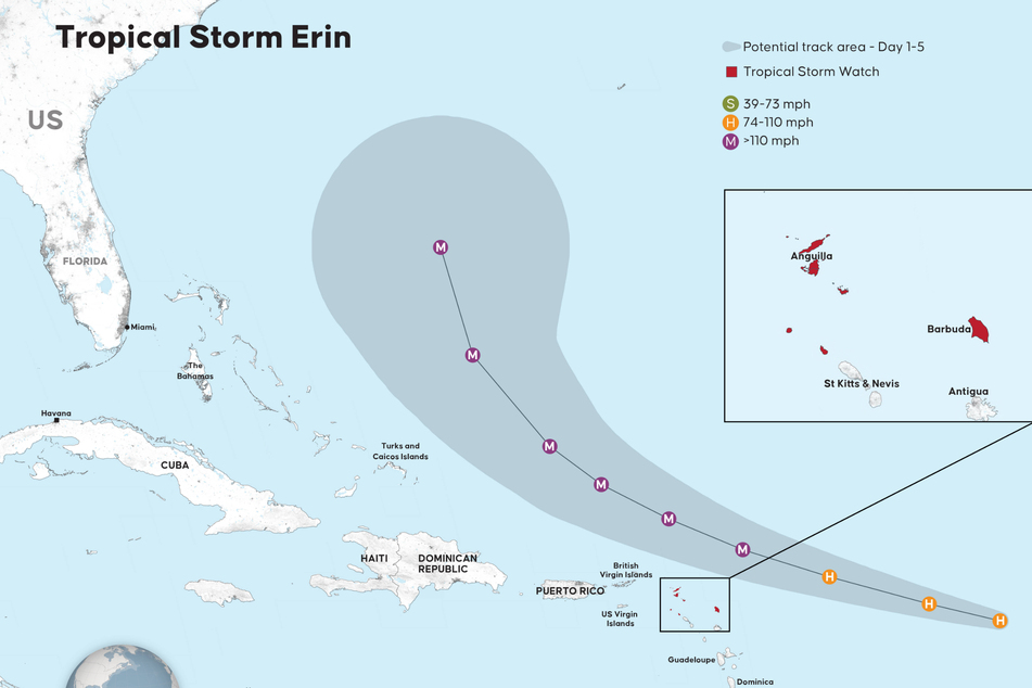 Storm Erin has strengthened into a hurricane, making it the first of the Atlantic season this year.