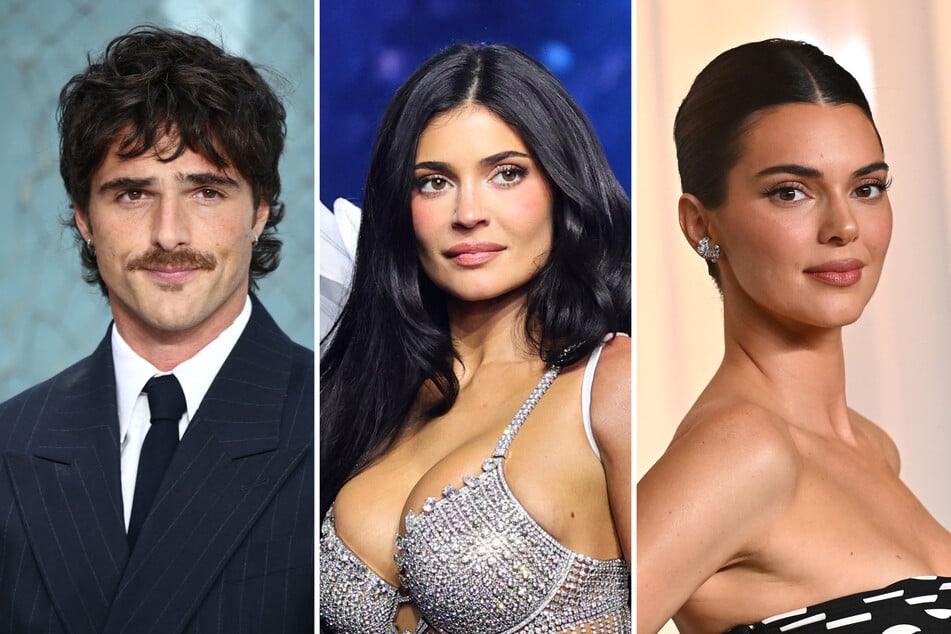 Insiders have dished that Kylie Jenner (c.) is feeling "jealous" over her sister Kendall's romance with Jacob Elordi (l.) and how fast the relationship is moving.