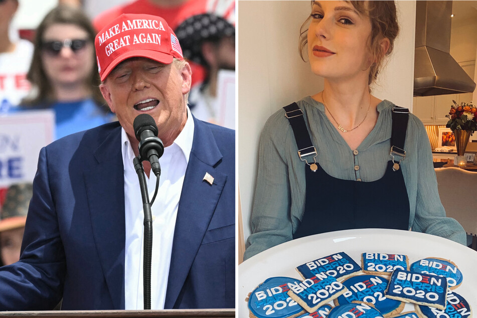 Donald Trump (l.) reportedly grumbled about Taylor Swift and her liberal leanings once again in a meeting with Republican members of the House of Representatives.