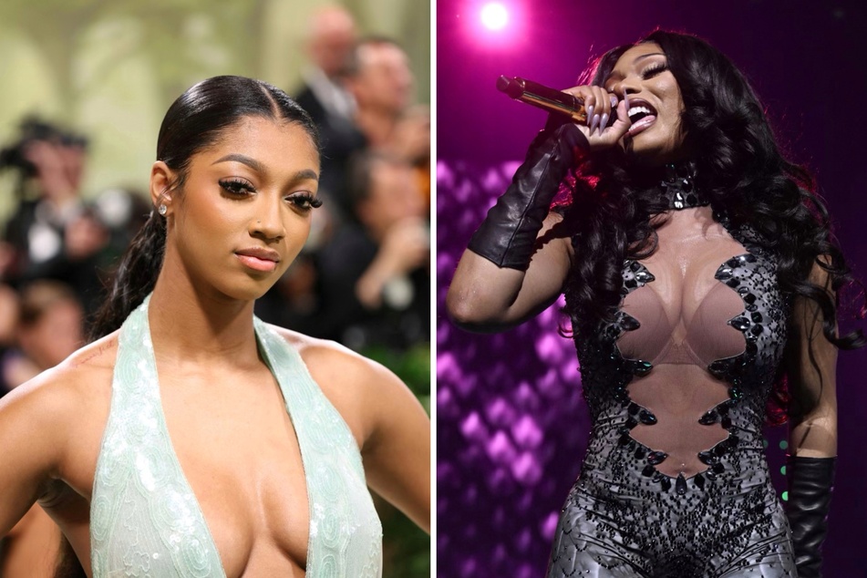 Angel Reese's (l.) wish of meeting Grammy-winning rapper Megan Thee Stallion finally came true after the musician invited Reese on stage during her concert in Chicago.