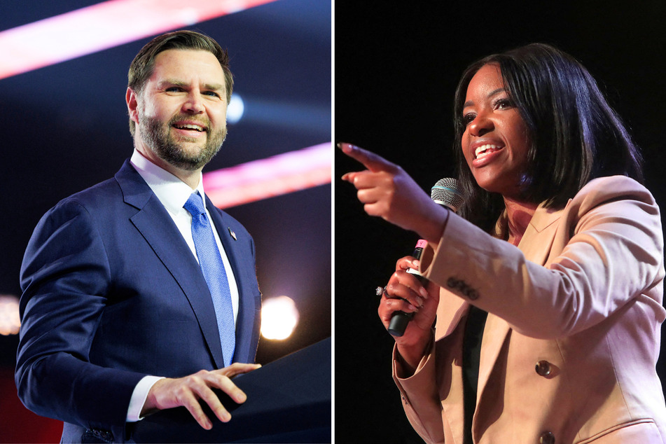 Texas Congresswoman Jasmine Crockett (r.) recently criticized JD Vance for using "racist tropes" after he mocked her personality and bid for the Senate.