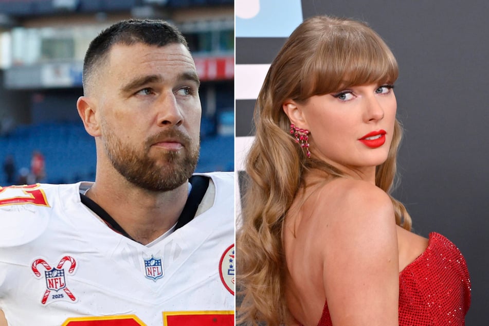 Travis Kelce (l.) is reportedly struggling with his NFL future as he and Taylor Swift plan their wedding.