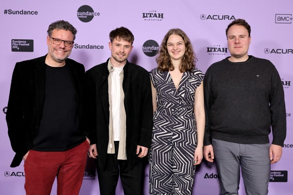 From l. to r.: Tom Bergmann, Konrad Waldmann, Lisa Zoe Geretschläger, and Raffael Seyfried attend the Eternal You premiere during the Sundance Film Festival on January 20, 2024, in Park City, Utah.