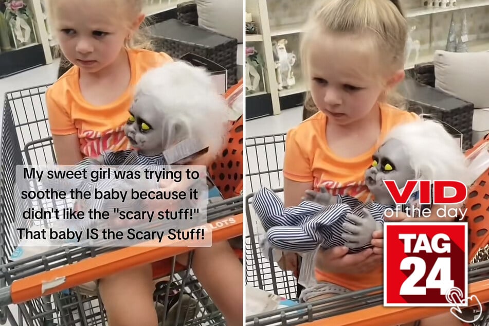 Viral Video of the Day for October 31, 2025: Girl hilariously comforts terrifying Halloween baby doll!