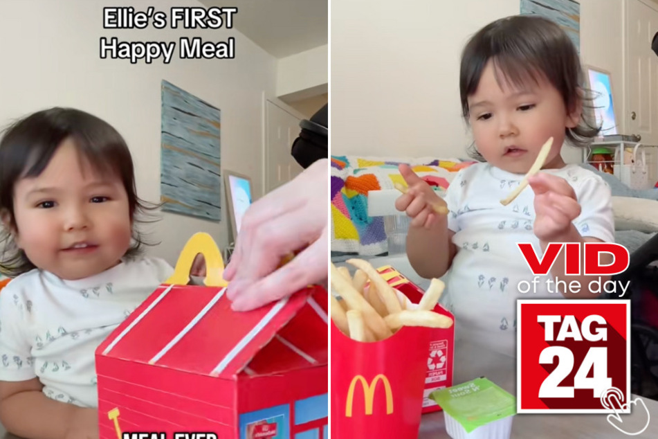 This tiny toddler had an adorable reaction while trying her first-ever Happy Meal from McDonald's!