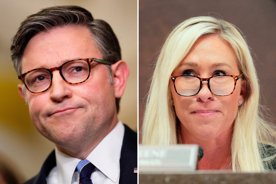 In a recent interview, Mike Johnson (l.) dismissed Marjorie Taylor Greene for continuing to insult him for what she calls poor leadership.