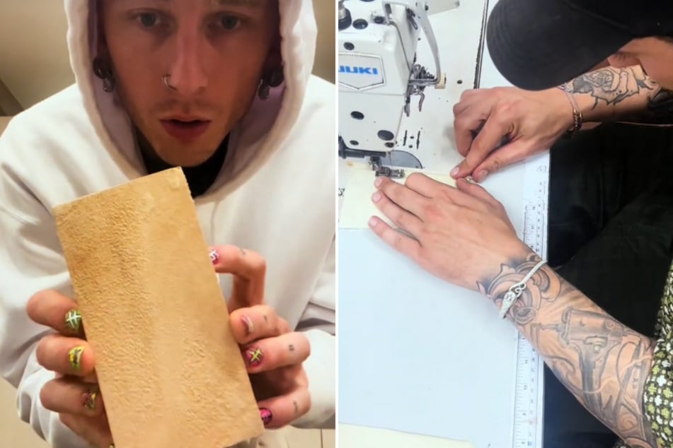 Machine Gun Kelly (l.) crafted a beautiful wood carving in honor of his unborn child with ex-fiancée Megan Fox.