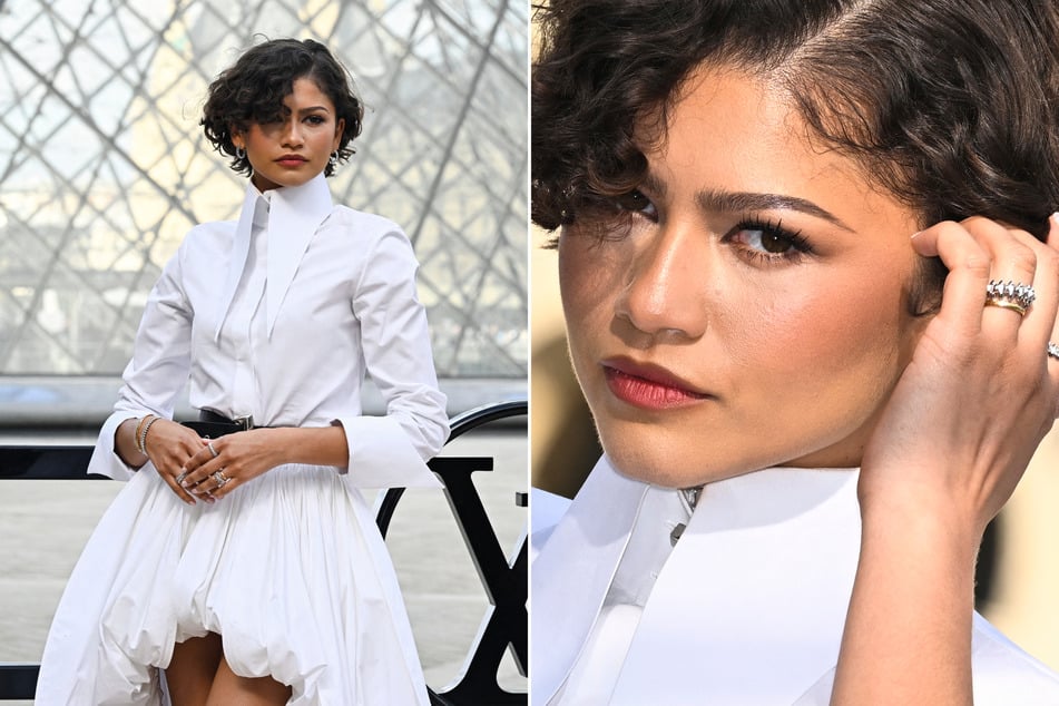 Zendaya rocks wedding white – and a gold band – at Paris Fashion Week