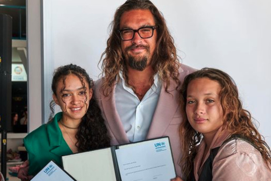 Jason Momoa is all smiles with his two children, Lola and Nakfoa-Wolf, whom he shares with his ex-wife Lisa Bonet.