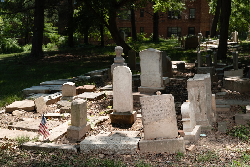 Grave markers are seen at the Mount Zion Cemetery/Female Union Band Society Cemetery in the Georgetown neighborhood of Washington DC on May 10, 2026.