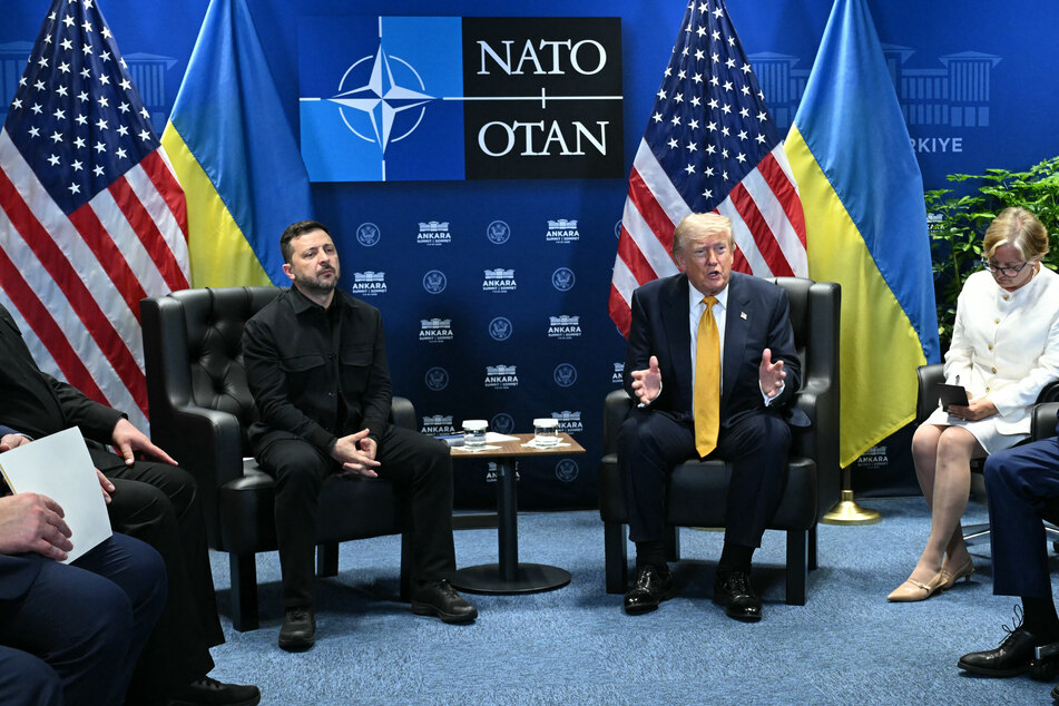 Ukraine's President Volodymyr Zelensky (L) meets with US President Donald Trump (R) on the sidelines of the NATO Summit at Bestepe Presidential Compound in Ankara, on Wednesday.