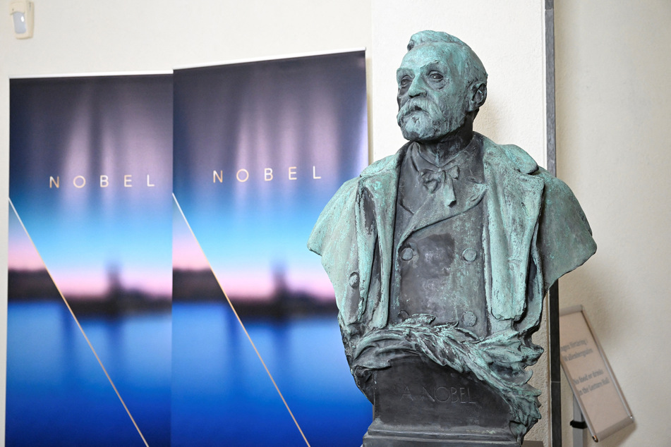A bust of Alfred Nobel is seen at the Karolinska Institute as the Nobel Assembly announces this year's Nobel Prize winners in Stockholm, Sweden.