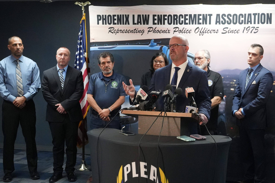 Arizona Republic Darrell Kriplean, president of the Phoenix Law Enforcement Association, speaks during a news conference on Thursday.