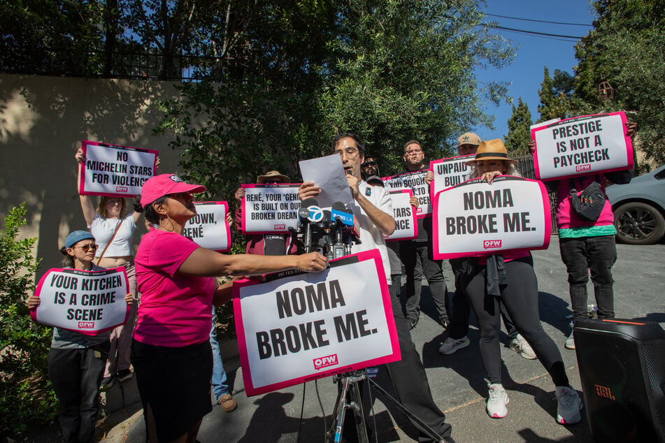 Former Noma workers protested at the opening of a pop-up restaurant in Los Angeles where Redzepi had been due to take charge.