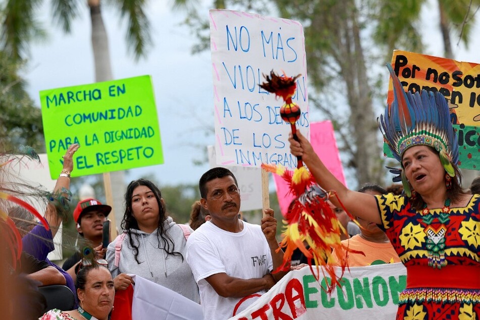 People rally to protest Senate Bill 1718, anti-immigrant legislation passed earlier this year by Florida Governor Ron DeSantis and the state legislature.